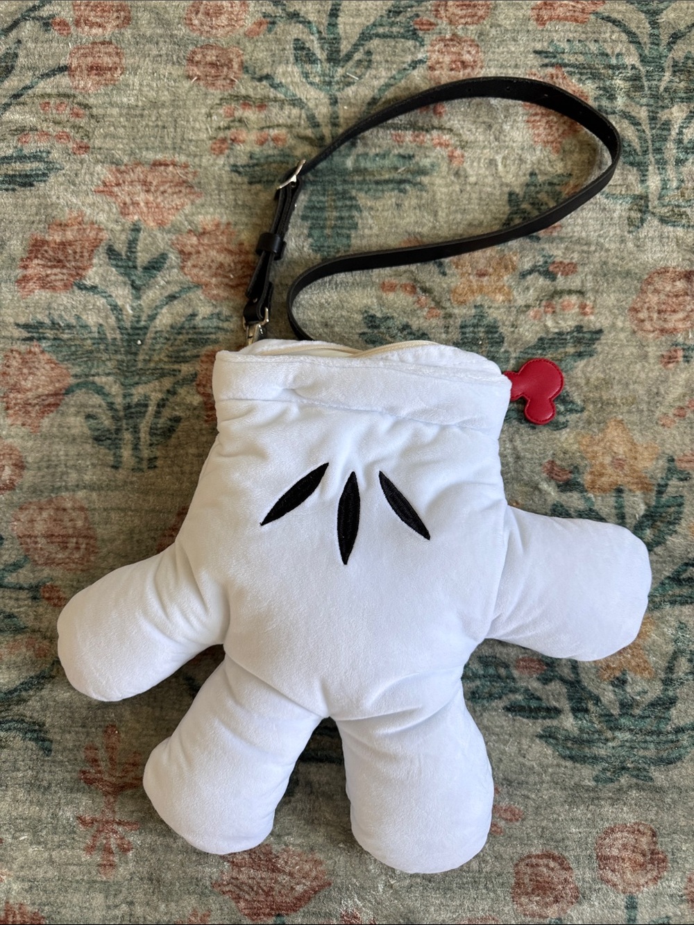 Disney White Plush Glove Wristlet Bag with Black Strap and Red Charm